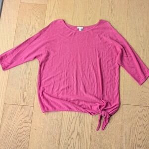 J. Jill Women's Pink Tie Front Linen blend 3/4 Sleeve Top Knit Shirt Size‎ Small